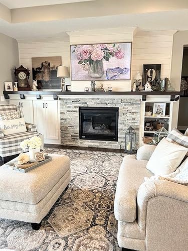 Miniatura 8 de Hauteloom Minoa - Alfombra tradicional para sala de estar, dormitorio, color beige, negro, carbón, 8 pies 10 pulgadas x 12 pies