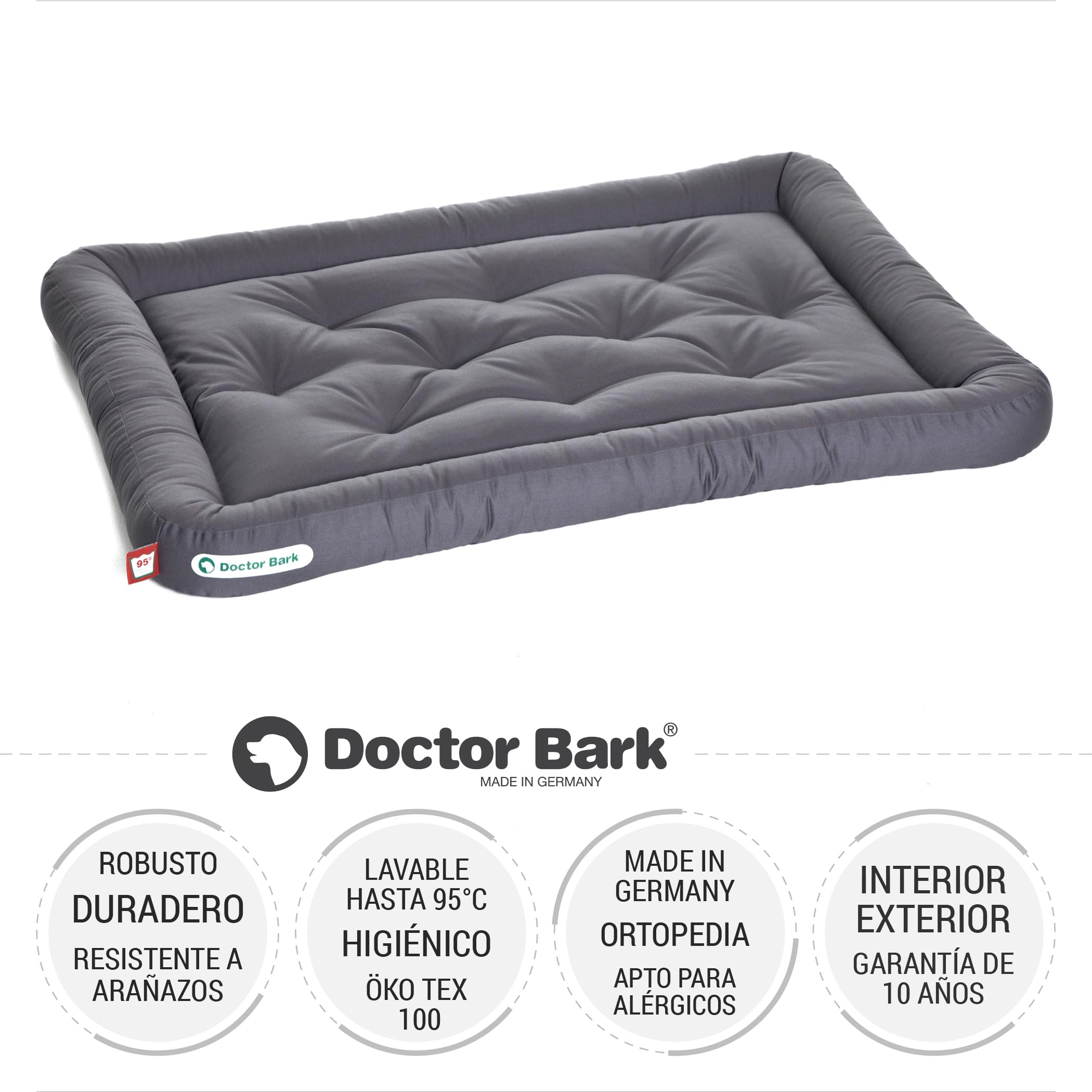 Doctor Bark Cojín para perros – Cama ortopédica para perros, lavable a 95 °C, higiénico, resistente y cómodo (L – 90 x 70 cm, gris)
