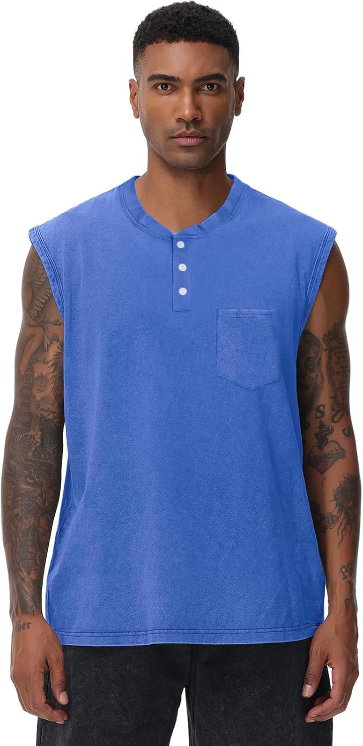 KEEPSHOWING Mens Workout Tank Tops Sleeveless Tee Shirts Muscle Gym Shirts Acid Wash T Shirts Running Loose Fit Tee - Image 4