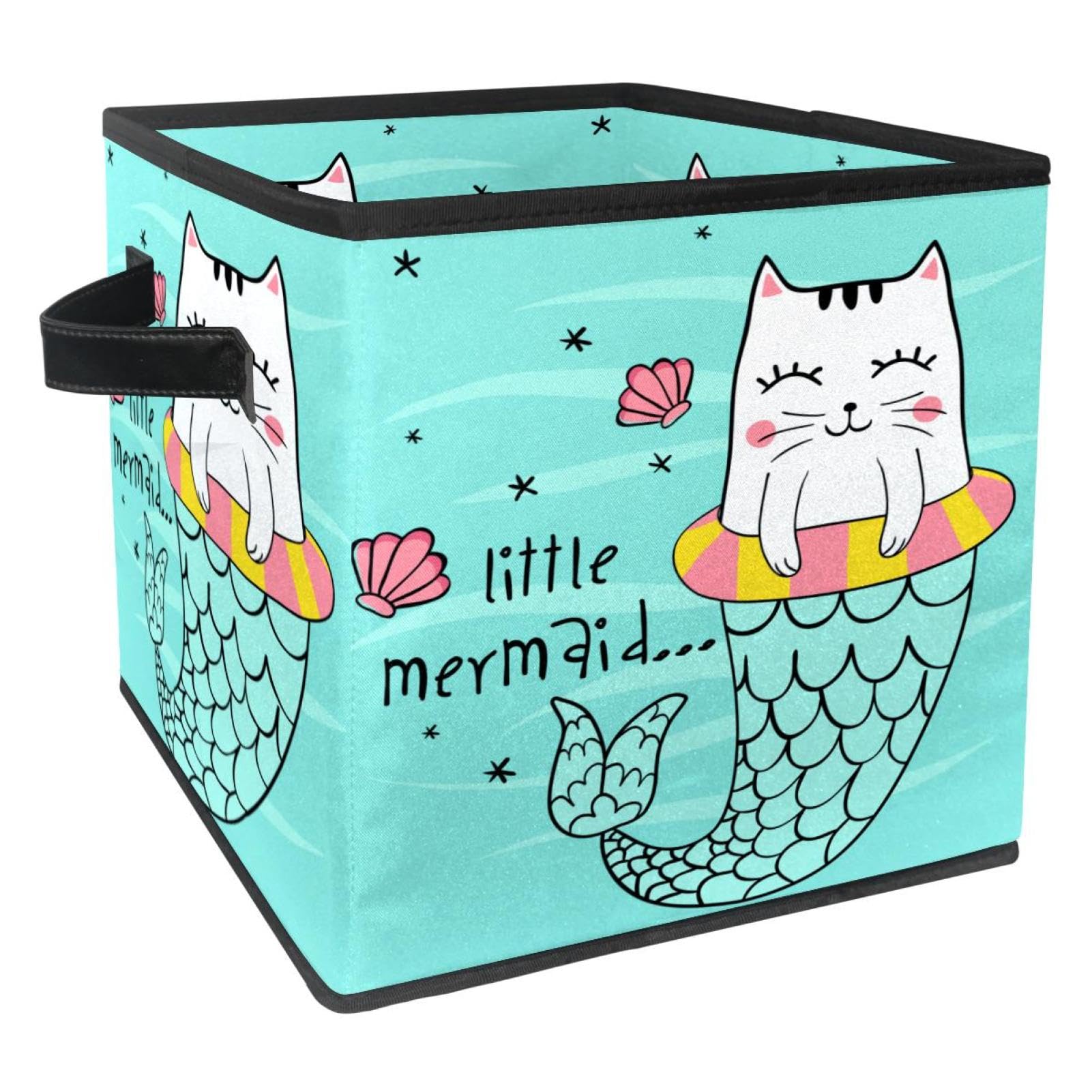 Panier de rangement en tissu chat sirène pour trier les livres et jouets