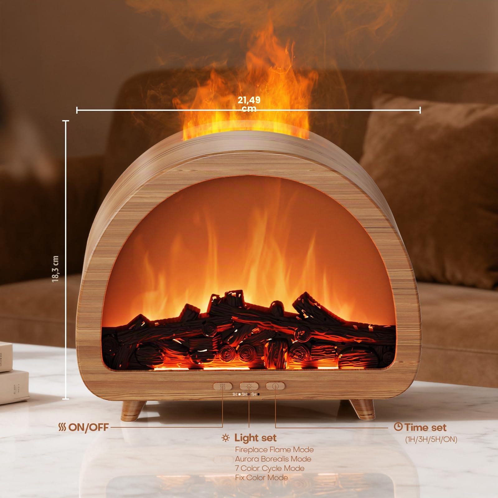 Diffuserlove Diffuseur d'huiles essentielles pour cheminée - Diffuseur de parfum d'aromathérapie à flamme - Machine à huile de diffuseur de brume froide - Diffuseur d'air avec feu factice coloré