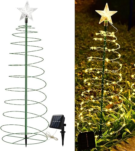 GOULIKFUL Luces solares mejoradas para el camino del árbol de Navidad, decoraciones de Navidad al aire libre, impermeables, 8 modos, luces solares