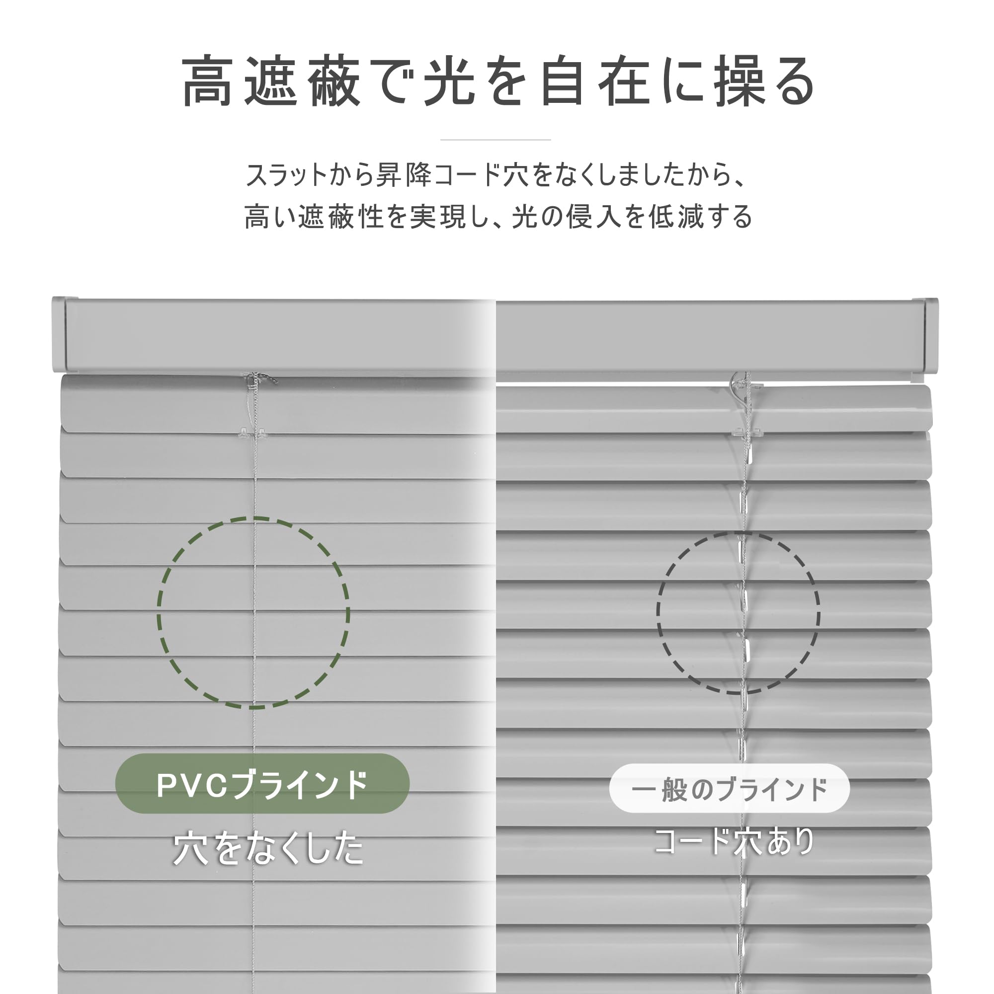 穴がない美しいスラットで高遮蔽・高遮光耐水・樹脂製ブラインド(フォレティアエグゼ チェーンアクア) 幅180×高さ140cmまで 穴がない美しいスラットで高遮蔽・高遮光耐水・樹脂製ブラインド