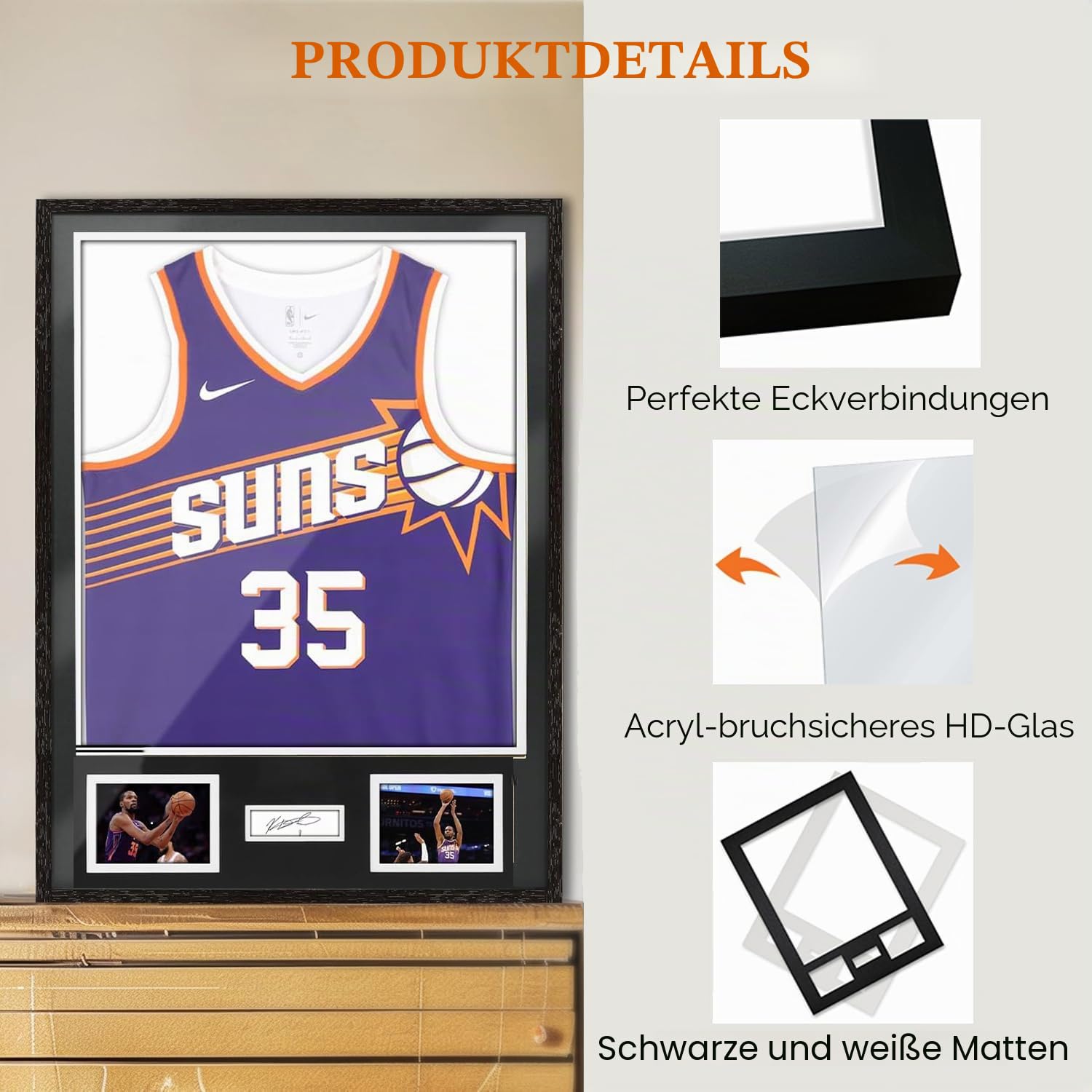 Trikotrahmen 60x80 cm, 3D Objektrahmen für Fußballtrikot, Trikot Bilderrahmen aus Aluminium, Deep Frame Bilderrahmen für Trikot, geeignet für Fußball-, Rugby- & Bandshirts