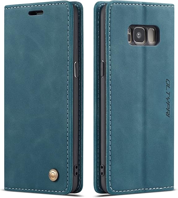 QLTYPRI Case for Samsung Galaxy S8 Plus, Vintage PU Leather Wallet Case Card Slot Kickstand Magnetic Closure Shockproof Flip Folio Case Cover for Samsung Galaxy S8 Plus - Blue