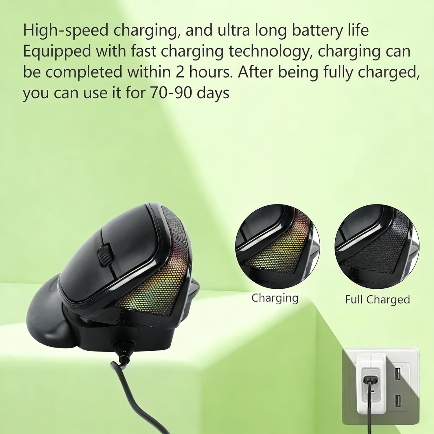 Ergonomic mouse, Wireless Vertical mouse, RGB Light ,Human Engineering, Gaming, 6 buttons, 2.4G ,800/1200/1600/3200 DPI, rechargeable, Mute, Detachable hand pads, Mac/Windows/IOS/ PC Compatible