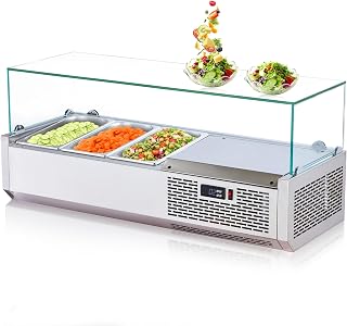 Refrigerated Condiment Station 40", Countertop Refrigerated Sandwich Pre Station with 1/3 Pan*3, Salad Bar Buffet Station with 304 Stainless Body, Clear Glass, Temp Control for Restaurant, Food Truck