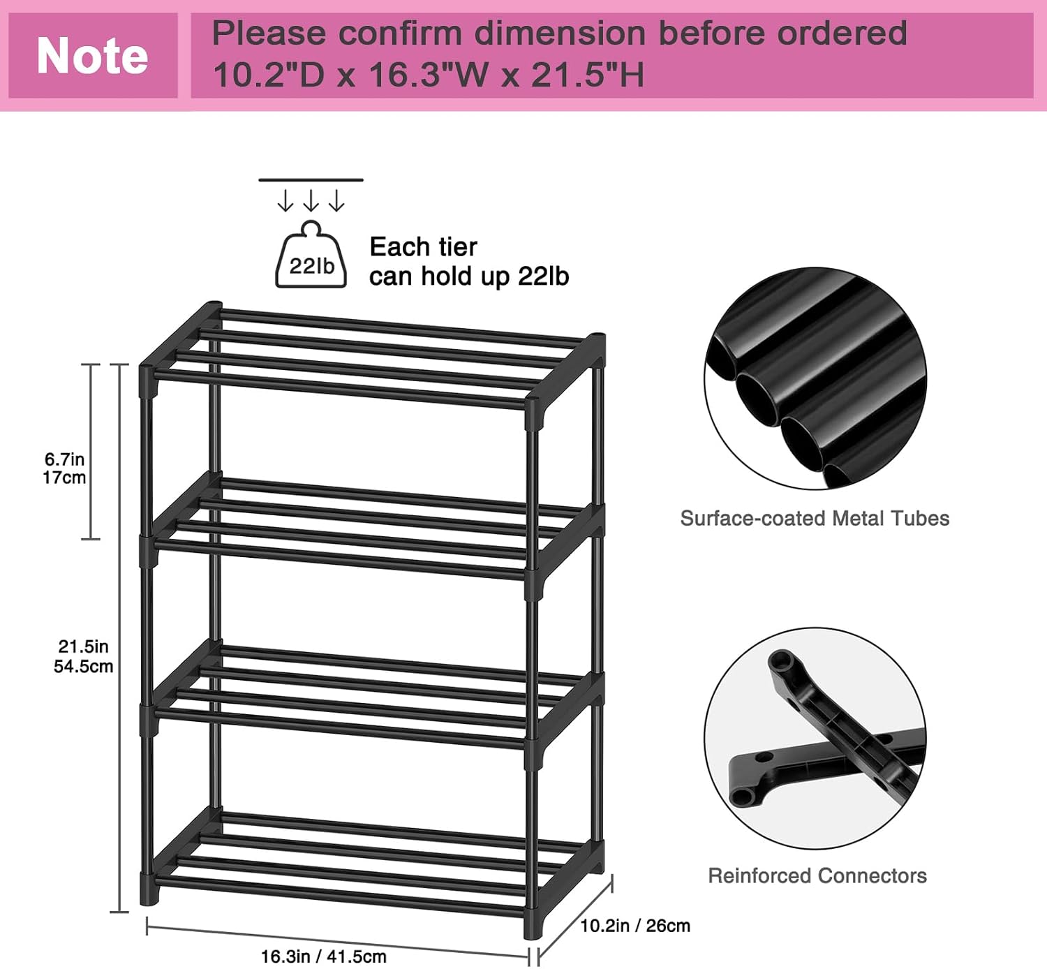 Autonomier 4 Tier Extra Small Shoe Rack (16.3" Wide), Narrow Stackable