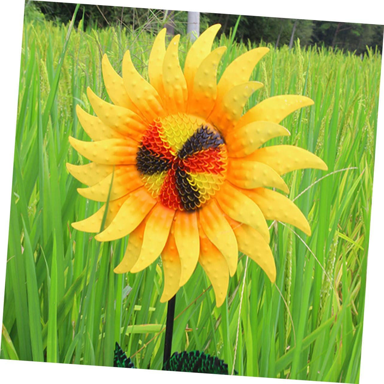 Sunflower Windmill Garden Decor Kinetic Metal Pinwheel Sculpture for Outdoor Lawn Rotating Ornament for Home and Party Decoration