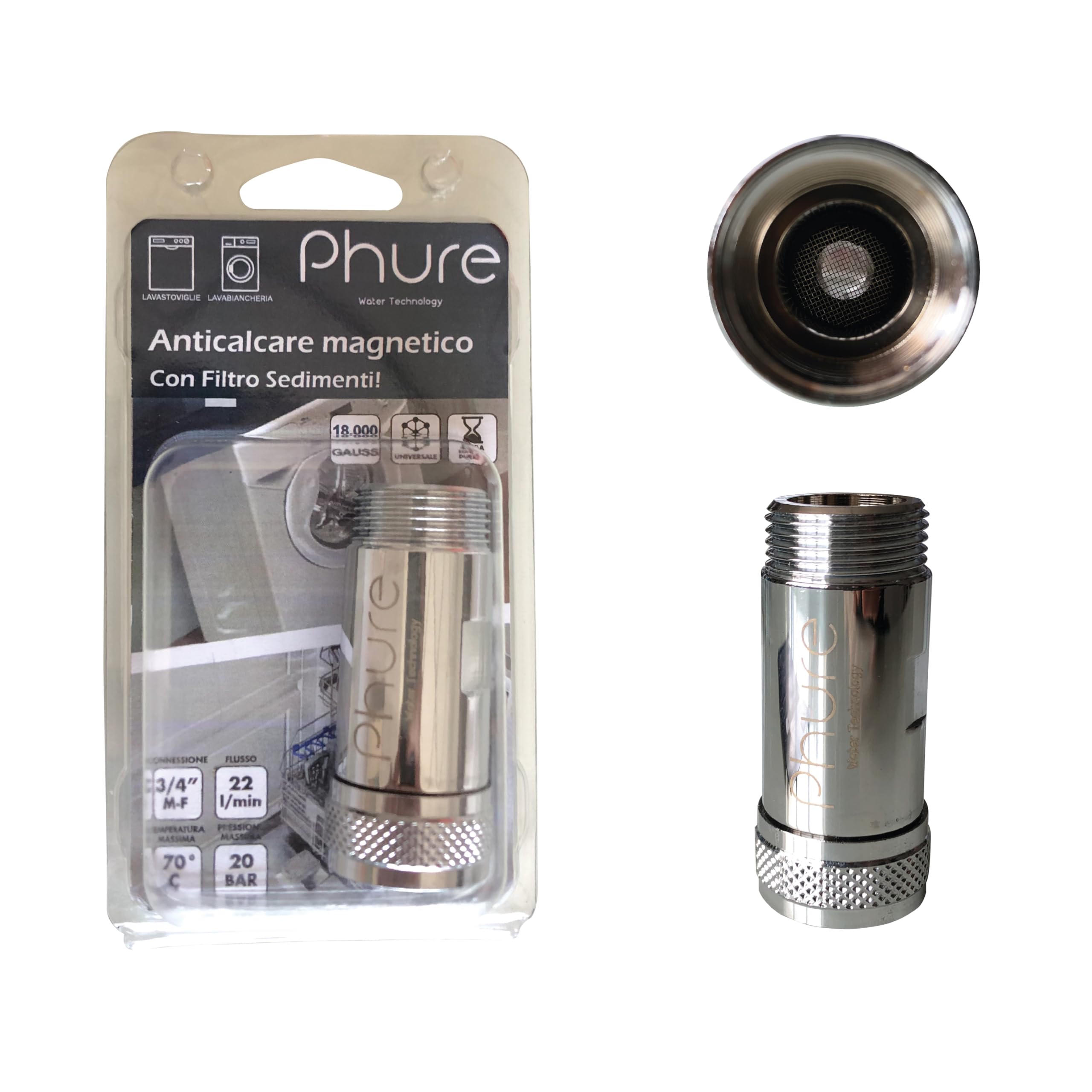 Phure Neokal Anti-Kalk-Gerät für Waschmaschine mit Sedimentfilter Kalkfilter für Waschmaschine und Spülmaschine, Universal 3/4 Zoll, kompatibel mit allen Marken