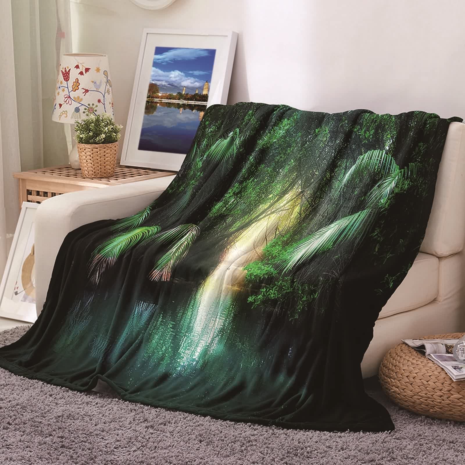 Plaid pour canapé jungle ruisseau vert KnSam couverture de chambre