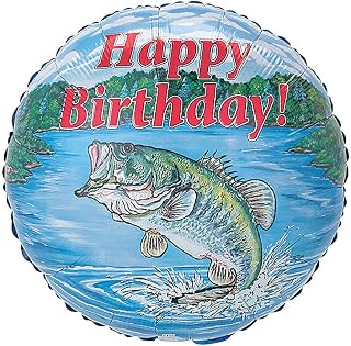18" Bass Fish Happy Birthday Fishing Party Balloon Mylar Dad Fisherman