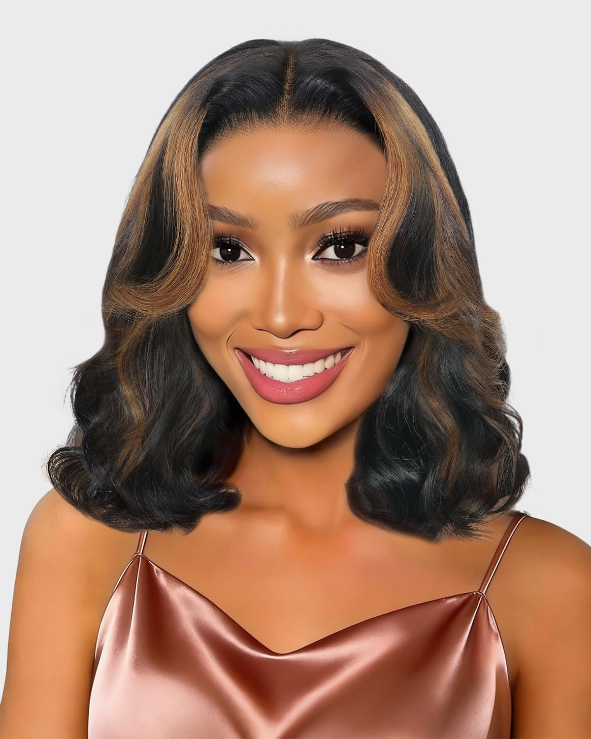 250% Human Hair Wigs For Black Women Highlight Bob Wig Human Hair With Layered Curtain Bangs Face-Framing 6x6 Lace Closure Glueless Wigs Human Hair