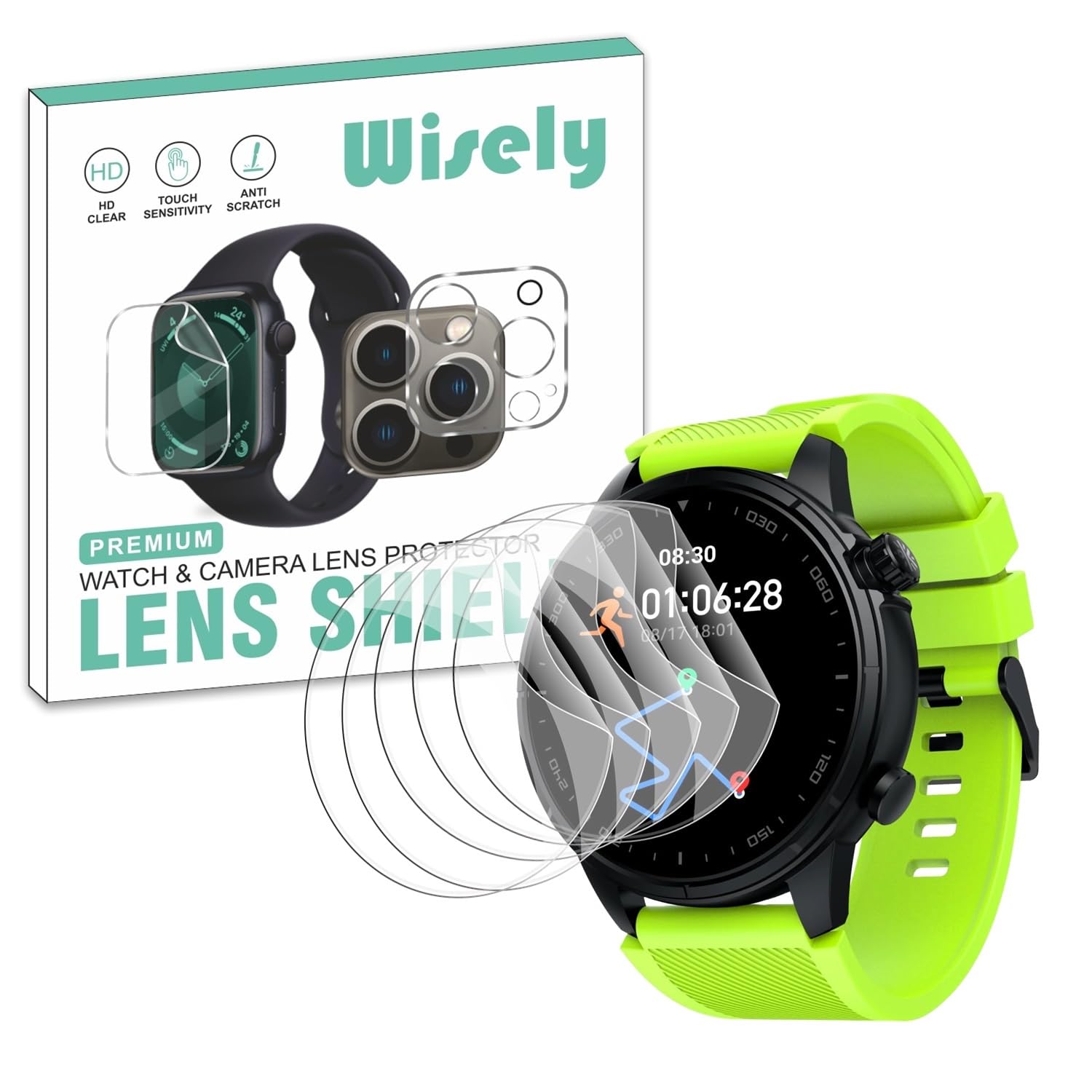 WiselyWisely |5pcs| Screen Guard Protector For Cult sport Sprint Smartwatch |1.43"| Bubble Free, Easy installation kit, Clear HD, Full Cover