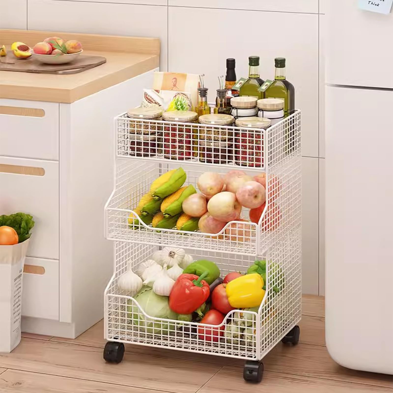 イタリー製　フルーツ置き Amazon.co.jp: キッチン用フルーツバスケット、3段回転式収納ラック