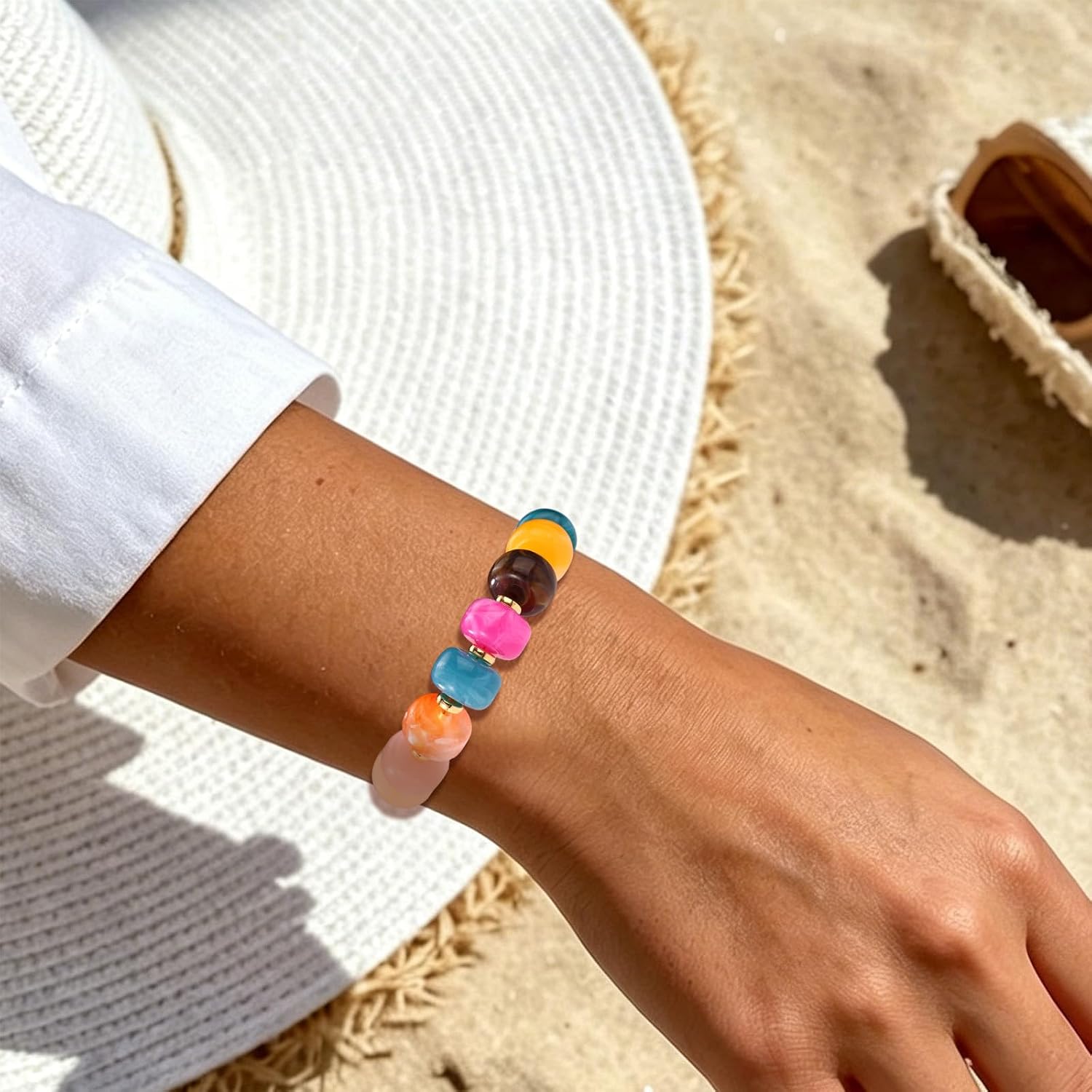 Mikovivi Beaded Bracelet for Women, Acrylic Chunky Bohemian Adjustable Beaded Bracelet Summer Beach Bead Jewelry Fashion Trendy Gift Accessories image 4
