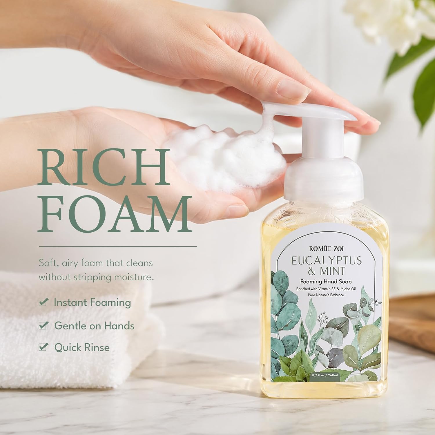 ROMIIE ZOI Foaming Hand Soap Refills, Eucalyptus & Mint, 2×26oz + Dispenser image 3