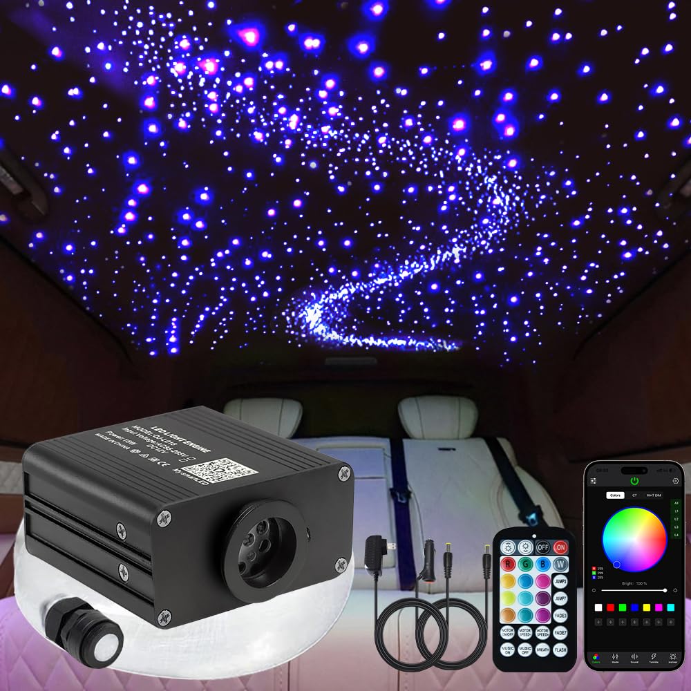 FIREWORK Starlight Headliner Kit,16W Twinkle RGBW Fibre Optic Lights Star Ceiling Light for Home &amp; Car Ceiling Headliner Decoration with Music+APP+Remote Control 420pcs*(0.03in+0.04in+0.06in)*9.8ft/3m