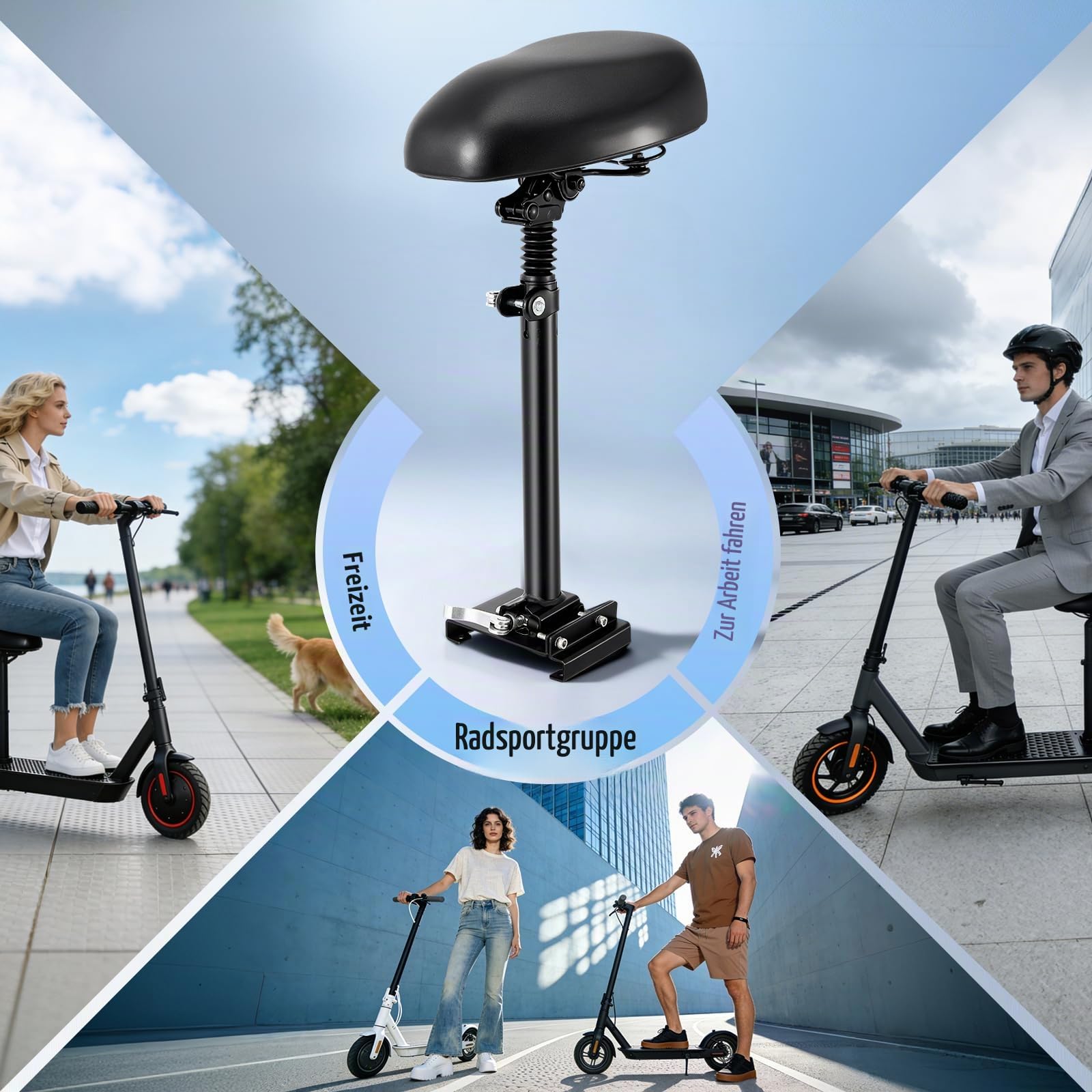Elektro Scooter Sitz für 13cm-16cm, Elektrorollersitz für Erwachsene Geschwungenen Rändern Fußbretter 55-68cm Höhenverstellbar Faltbar, Erwachsenenroller e Roller Sitz Zubehör
