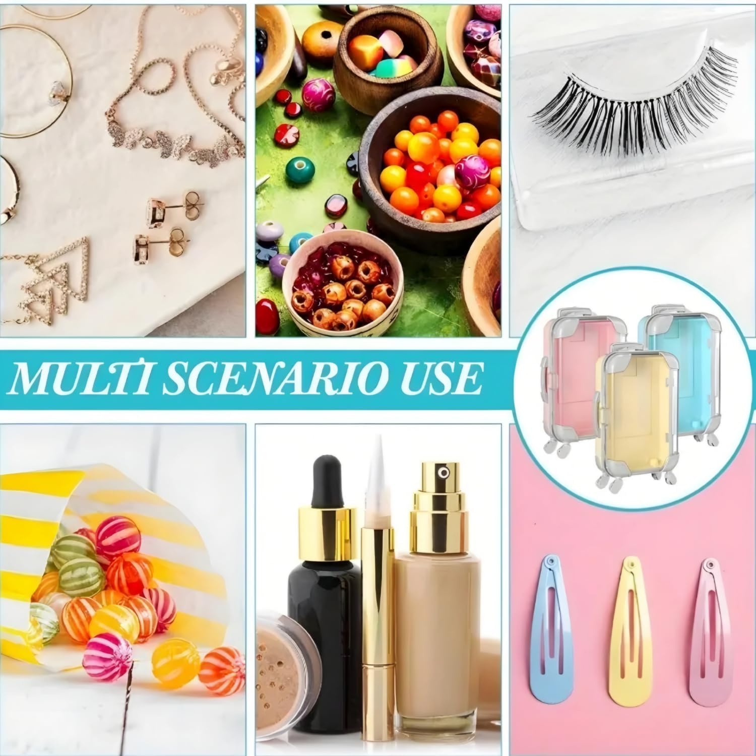BuntyChiku Cute Mini Trolley Suitcase for Eyelashes Storage Box Makeup Jewelry Small Accessories Mini Cosmetic Organizer for False Lashes Earrings Case Travel Essentials - 1 PCS (Pink) 1