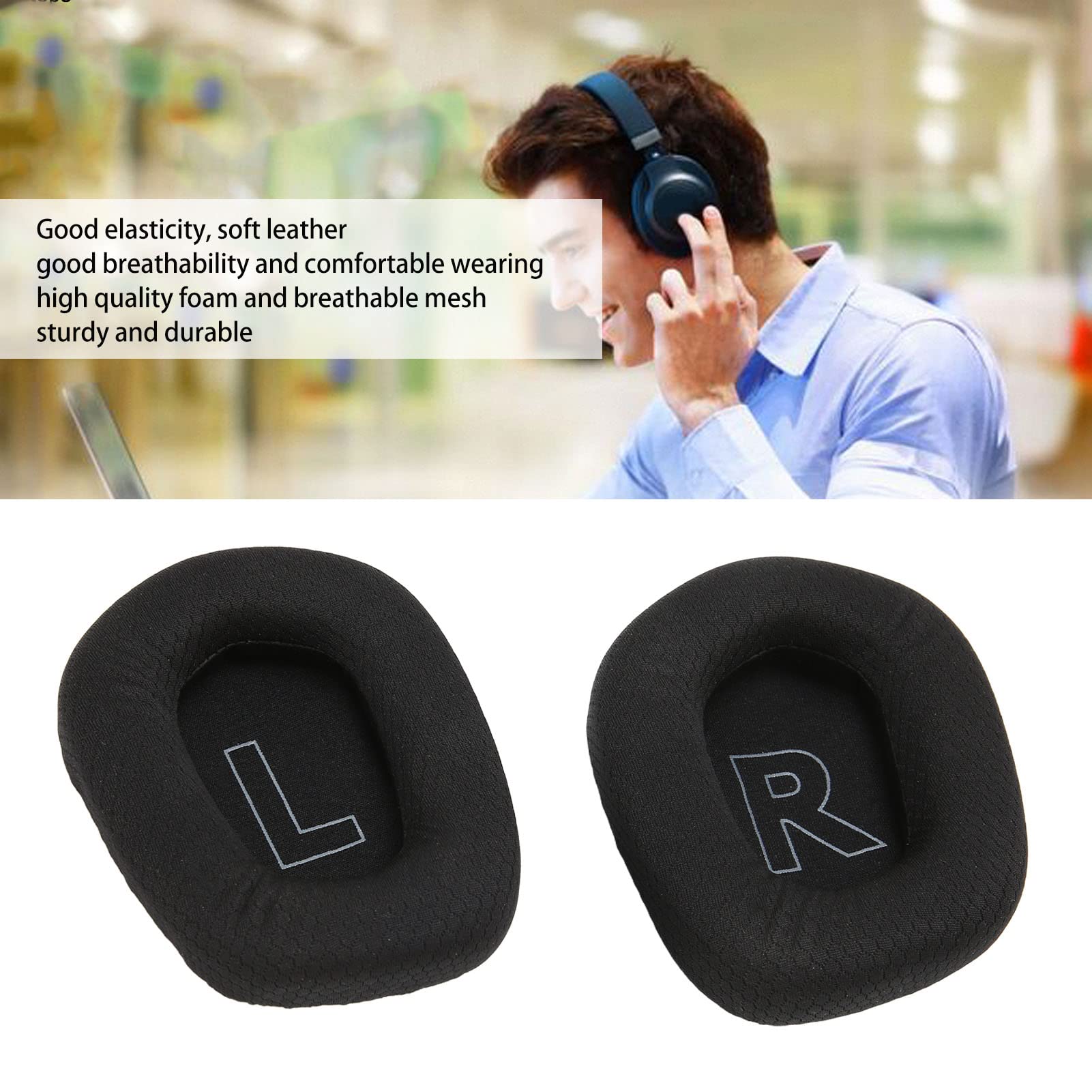 Logitech G733 Ohrpolster-Ersatz – 2 Stück Atmungsaktiv & Bequem | Memory-Schaum & Mesh | Silber-grau