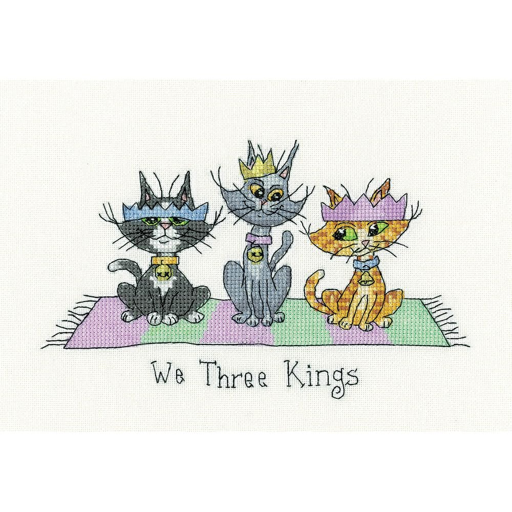Heritage Crafts Christmas Cats Cross Stitch Kit - We Three Kings - Peter Underhill - 14 Count Aida