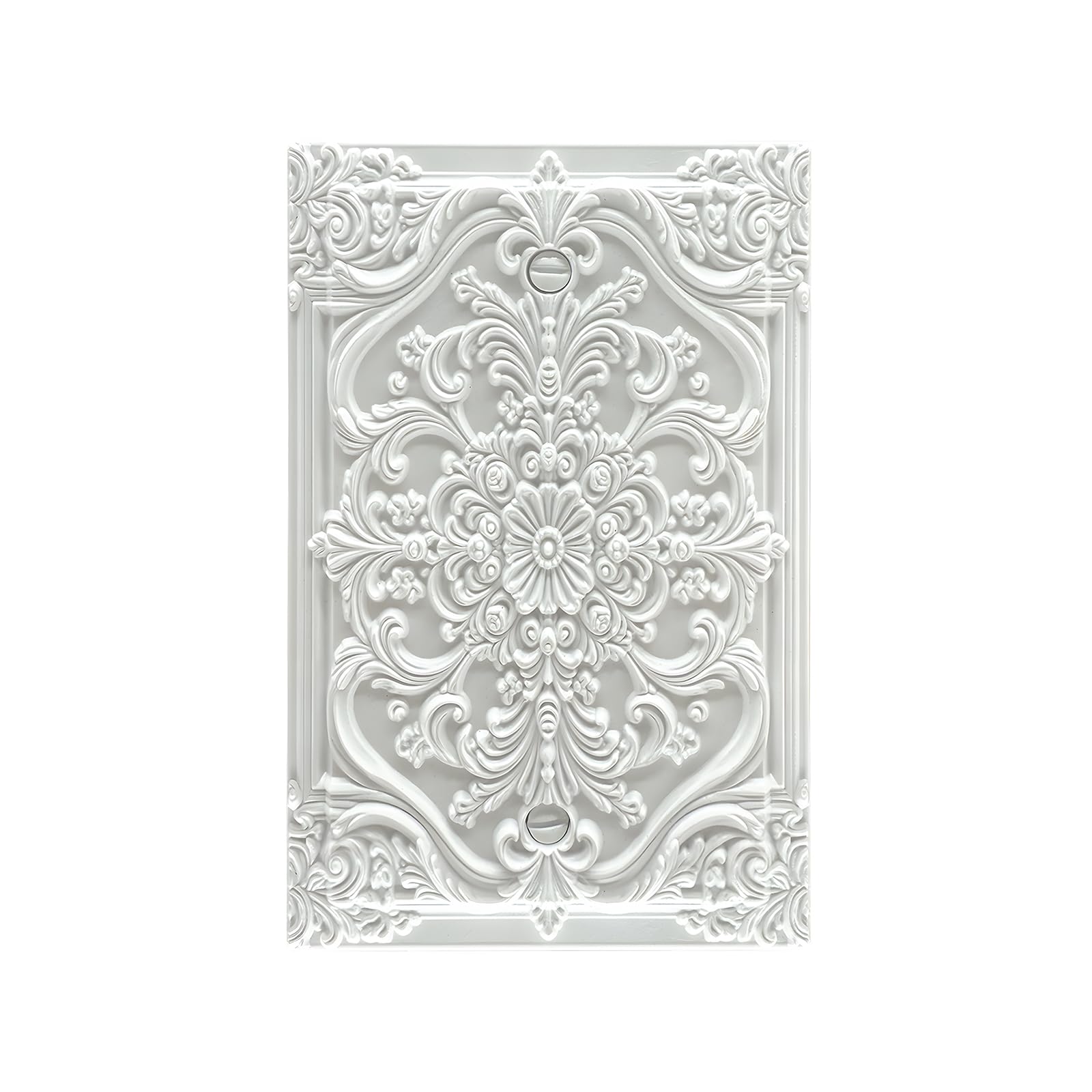 Photo 1 of WUYOCHA Decorative Light Switch Plate Covers White Ornate Baroque 3D Rococo Vintage Floral Embossed 1 Gang No Device Single Blank Outlet Covers Wall Plate Light Switch Cover Plate for Home Decor