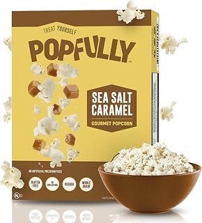 POPFULLY Sea Salt Caramel Popcorn Fully Pops, Sharing Bags, Sweet & Salty, Big Pop, Micro Popcorn Bags, 3-Pack