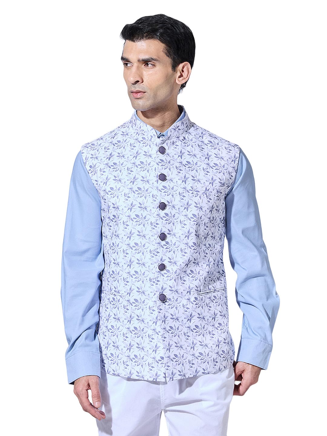 showoffff Men's Floral Printed Grey Nehru Jacket-AK-5574-1_Grey-picture-10