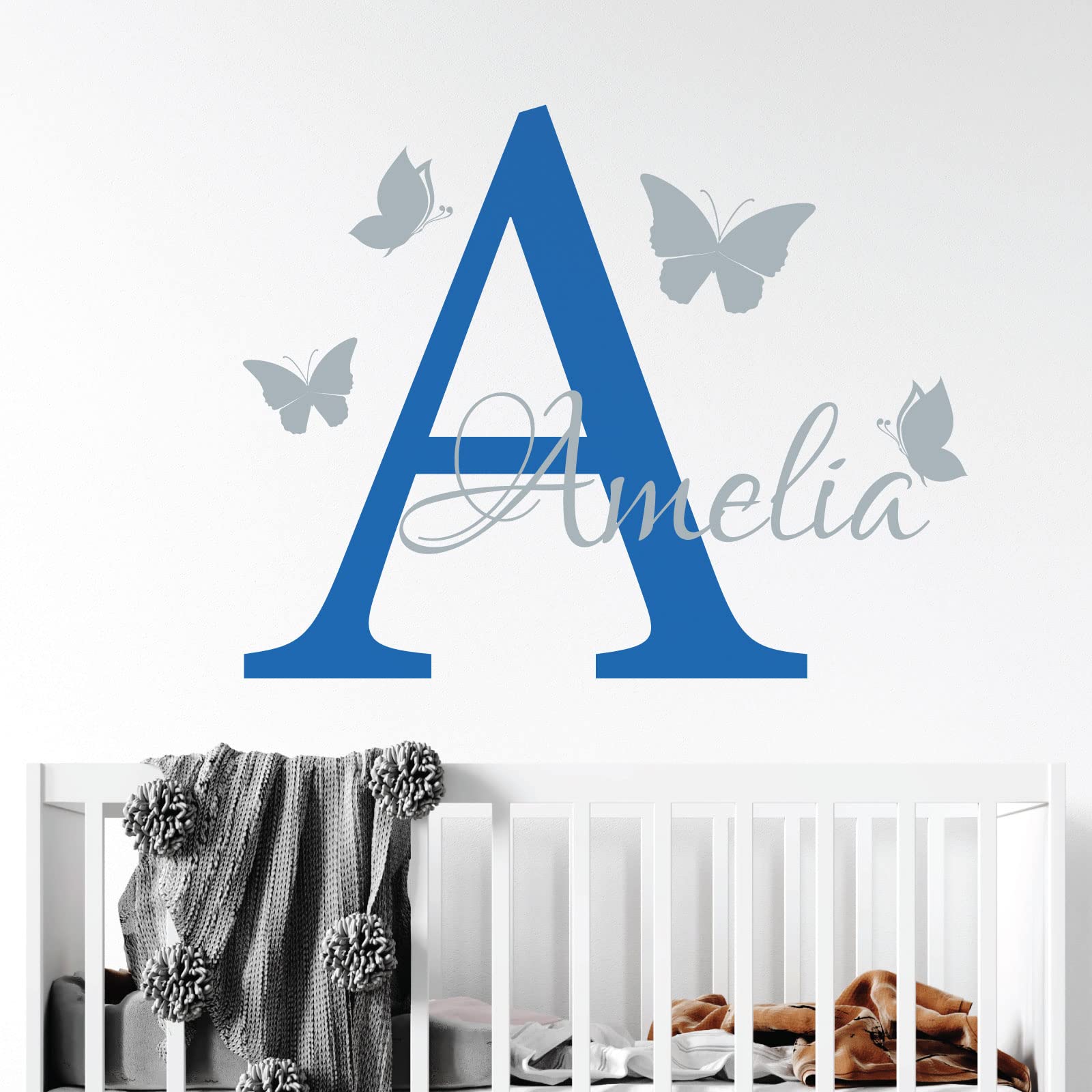 Personalised Name - Initial Letter and Butterflies - Baby Nursery Vinyl Wall Decal Sticker [Medium] [Marina] — image 1