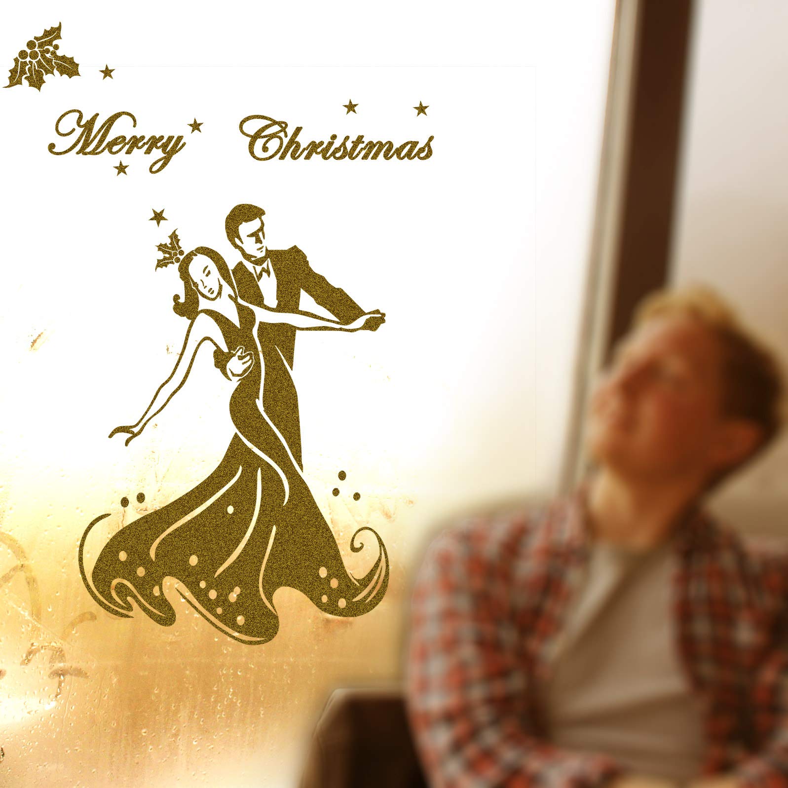 Sticker mural couple dansant noir 60 cm pour vitre et décoration de Noël