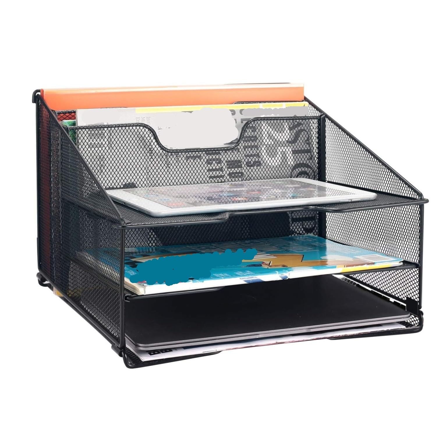 Organisateur de Bureau Organisateur De Fichiers De Bureau, Support De Dossier En Maille Avec 3 Plateaux À Papier Et 2 Montants Verticaux Rangement Fourniture Bureau