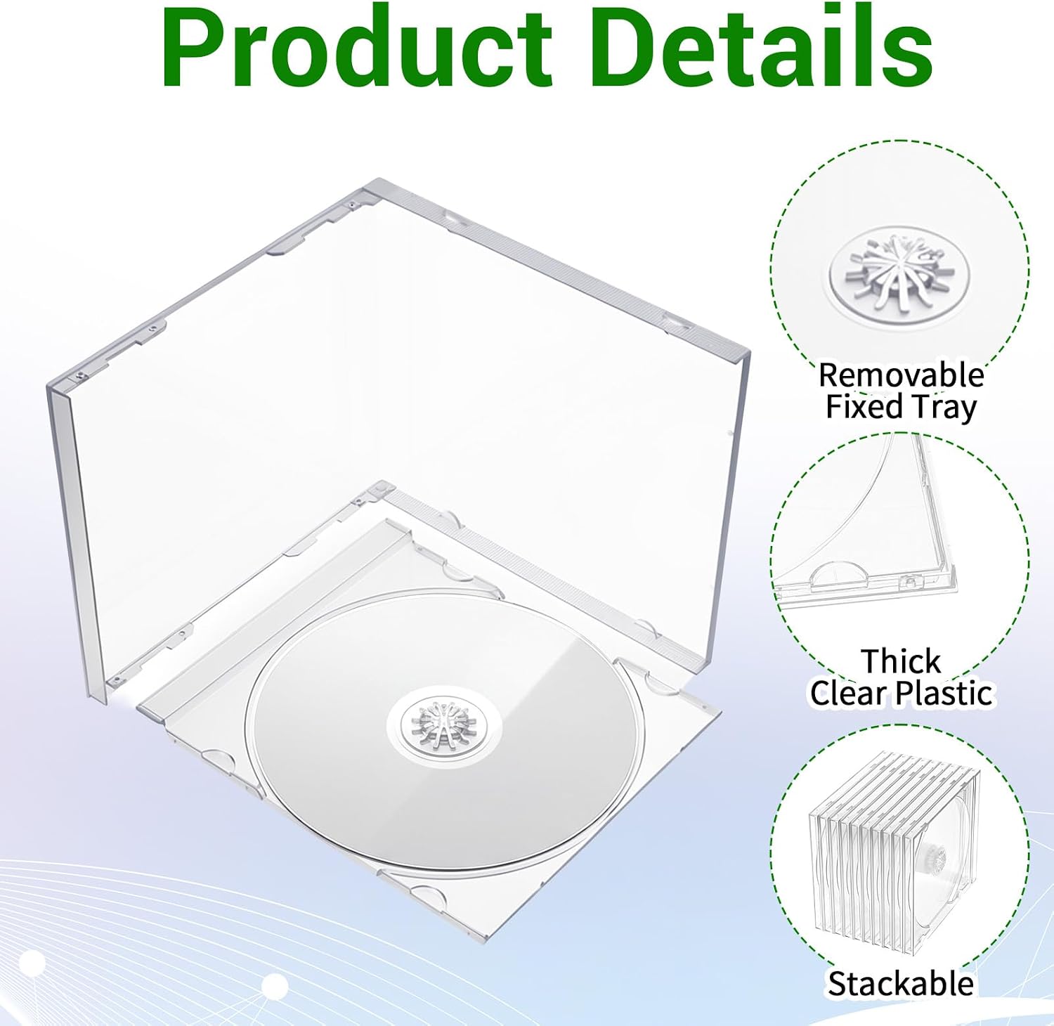 50Pcs Standard Single Clear CD Case, 10.4 mm Jewel Cases for CD DVD Protection, 5.59 x 4.92 x 0.41 Inch Transparent Plastic Disc Holder, Scratch & Dust Proof Replacement Storage Box