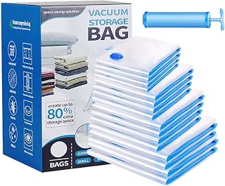 Vacuum Storage Bags, Reusable Space Saver Compression Bags with Hand Pump, 20 Pack(4 Jumbo/ 4 Large/ 4 Medium/ 4 Small/ 4 Roll) Sealer Bags for Travel Clothes Comforters Blankets Bedding Pillows