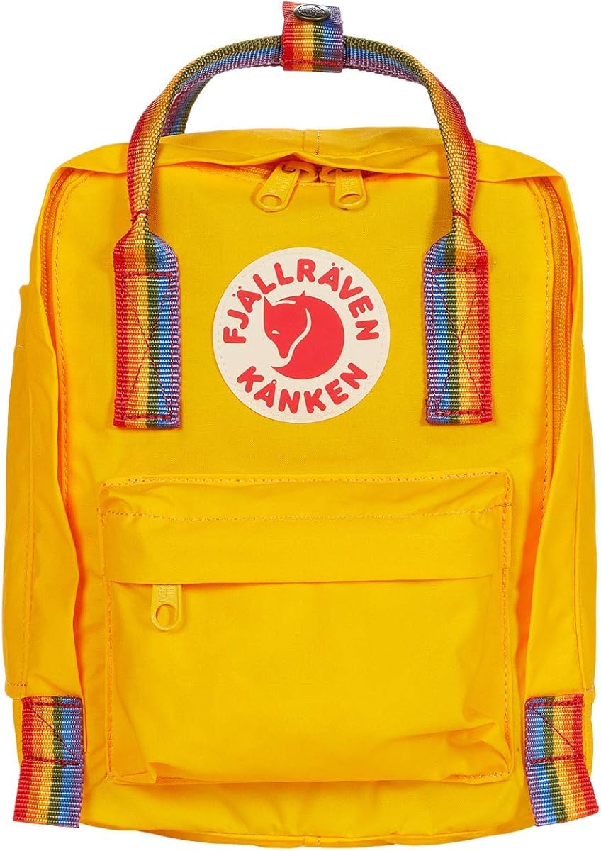 Unisex Kanken Rainbow Mini Laptop Backpack – Ligero y resistente al agua – Tela de Vinylon F cálido amarillo/patrón de arco iris Talla única Talla única