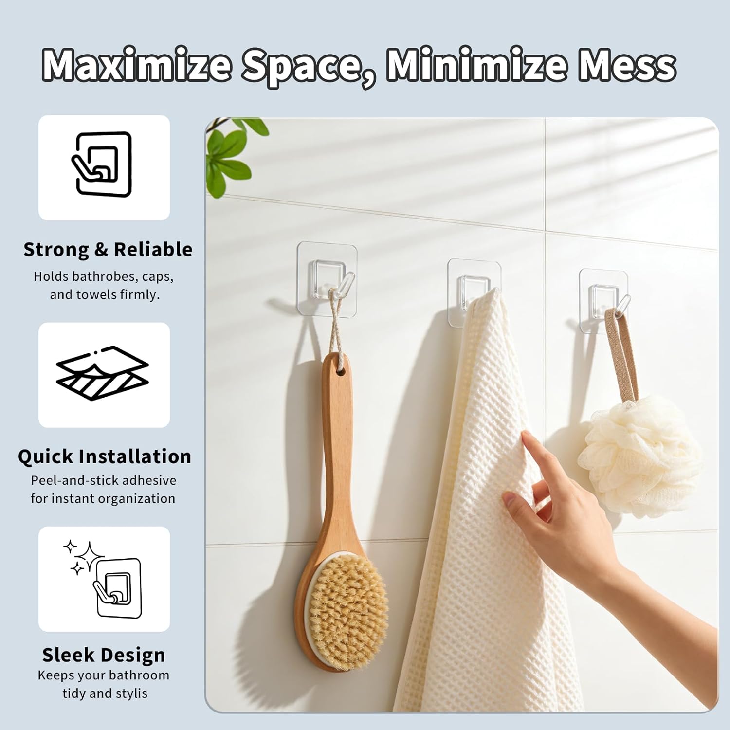 20 Pack Adhesive Wall Hooks for Hanging, Clear Adhesive Towel Coat Hooks, Damage Free Sticky Utility Hooks for Bathroom, Outdoor, Kitchen, Door