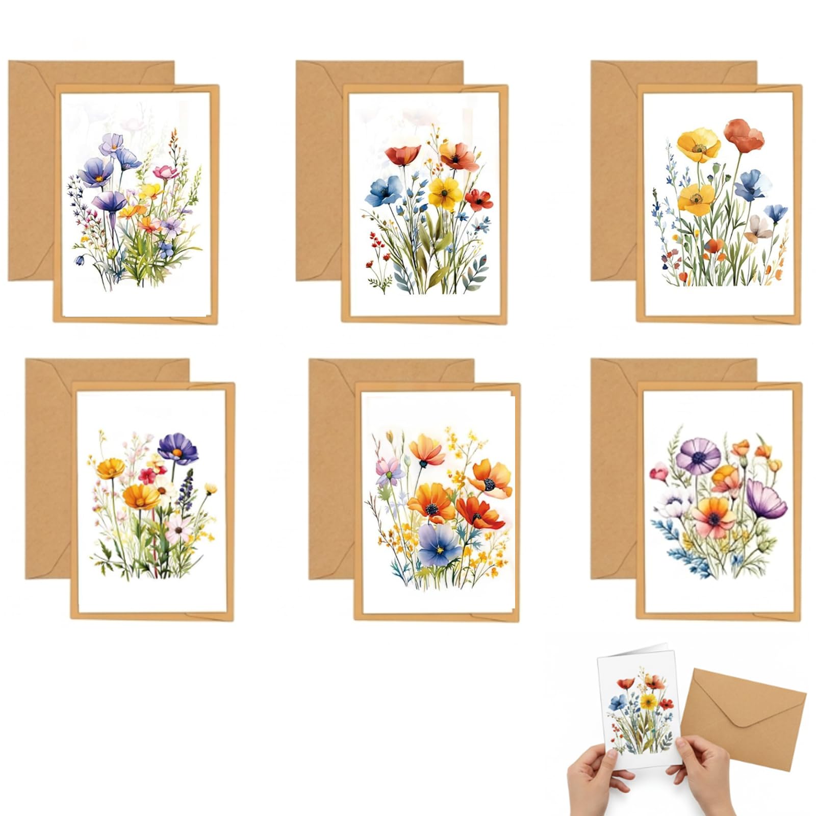 24Pcs Notelets and Envelopes Sets, Floral Illustration Stationery Collection, Personal and Professional Correspondence, with 12 Cards and 12 Envelopes in 6 Distinctive Floral Designs