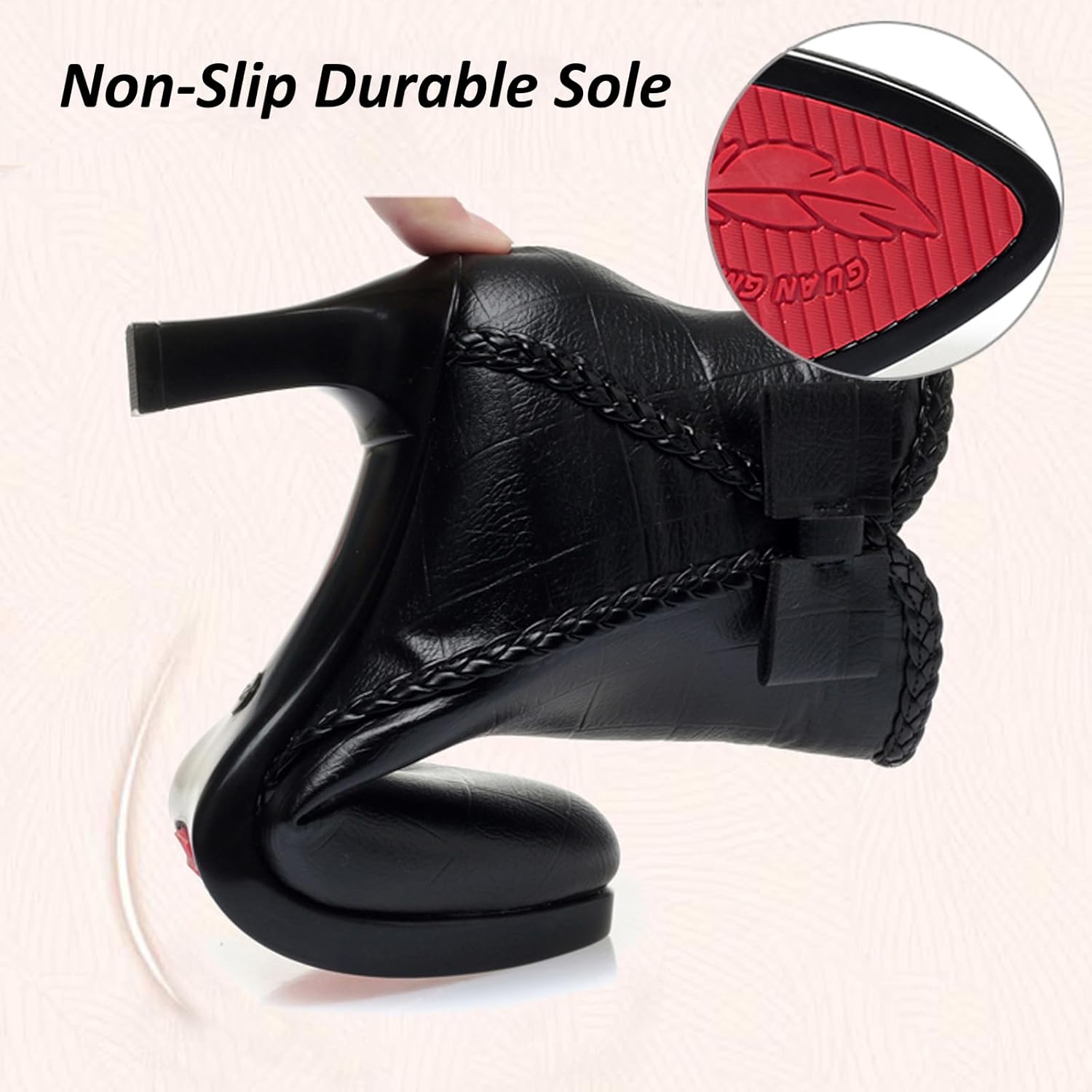 Lossarye Women’s Pointed Toe High Heel Ankle Boots Side Zip Comfortable Fur Lined Autumn Winter Kitten Heel Dress Booties - Image 7