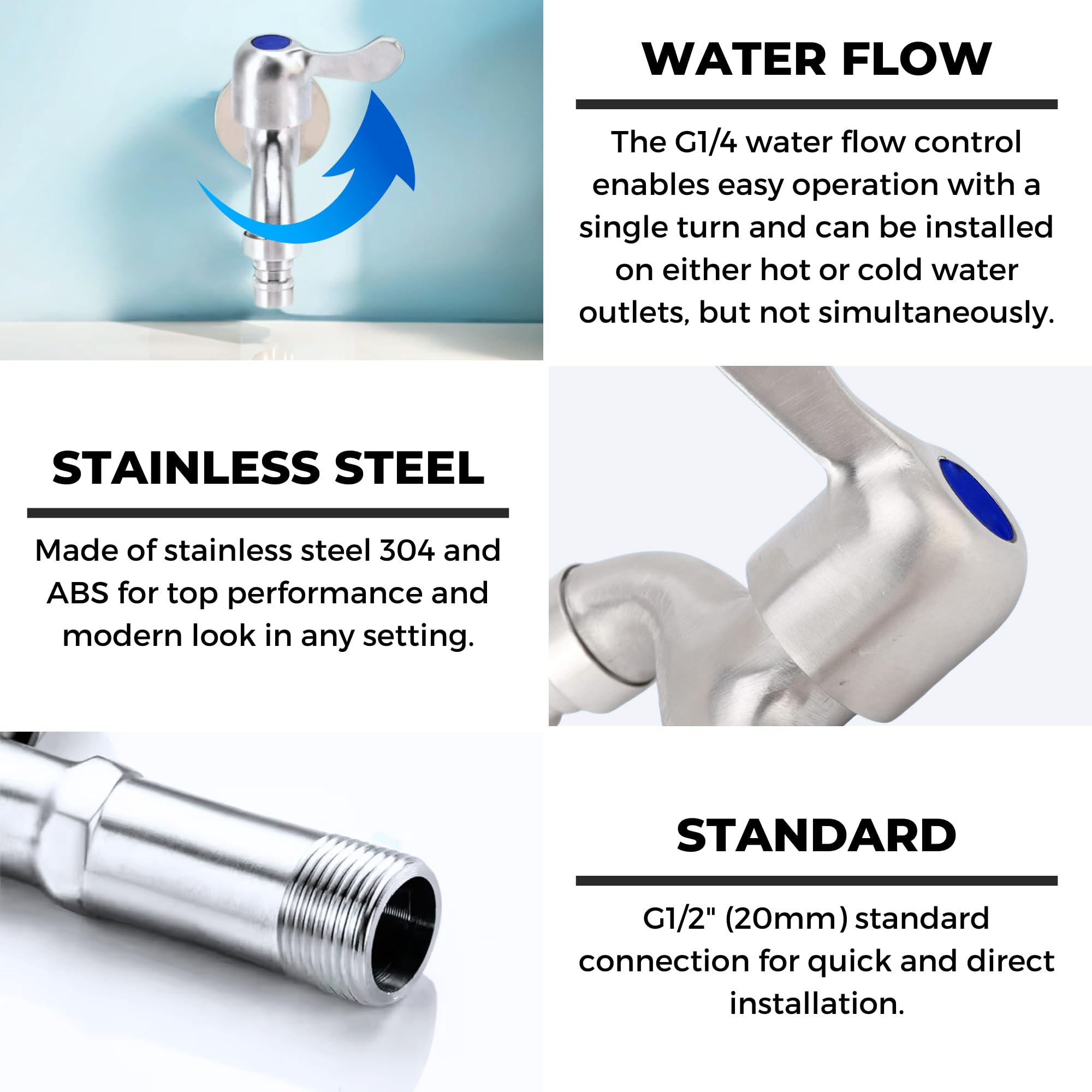 Garden Sink Tap, Chrome Faucet, 304 Stainless Steel Sink Faucet, Exterior Sink Tap, Wall Mounting - Image 3