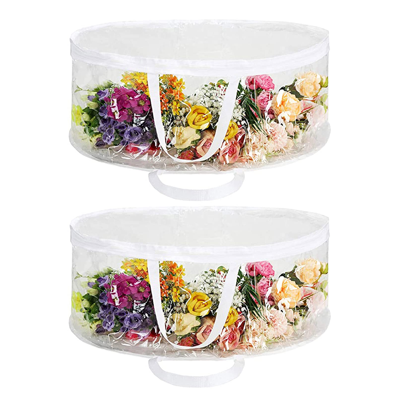 Wivaye White 2 Pack Wreath Storage Bag 24In, Clear Everyday Bag, Stores Two 24Inch Wreaths, Garland Holiday Container With Clear Window, Reinforced Handles And Dual Zipper,24X8inch (White)