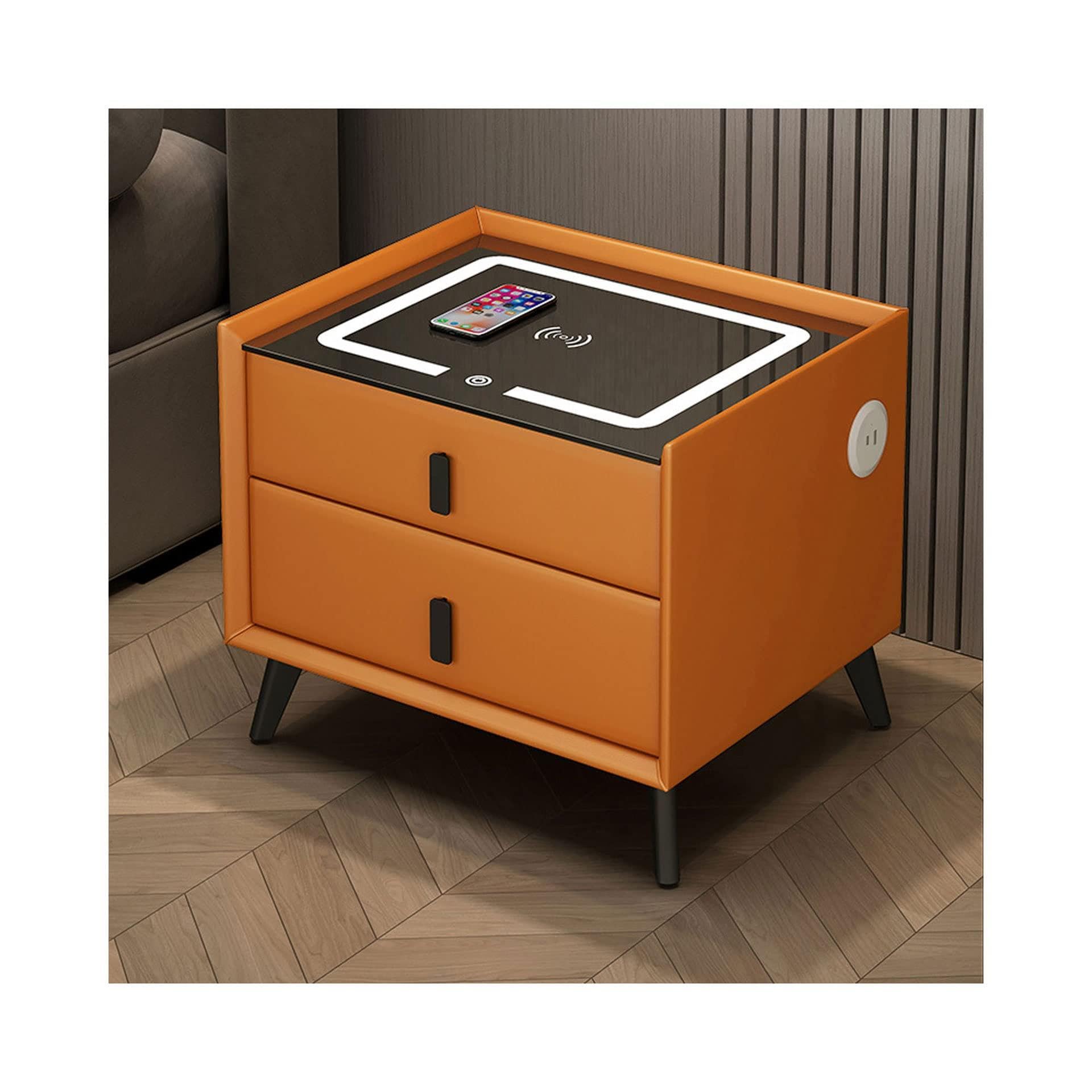 BHGFYXBS Nightstand Intelligent Bedside Table With Bluetooth Speaker, Wireless Charging Smart Nightstand Wth 2 Storage Drawers, Fingerprint Lock,B-50 * 40 * 46Cm,A-50 * 40 * 46Cm,A-50 * 40 * 46cm