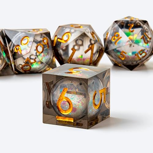 Miniatura 2 de Liquid Core - Juego de dados DND, 7 piezas de dados de resina con bordes afilados para Calabozos y Dragones, dados poliédricos D&D RPG hechos a