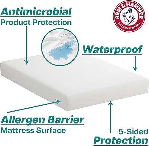 Miniatura 4 de Arm & Hammer Protector de colchón de rizo suave, impermeable, blanco, tamaño Queen