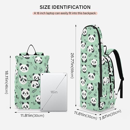 Miniatura 3 de Mochila de tenis de bádminton con diseño de pandas, color verde menta, sin costuras, con capacidad para 2 raquetas para mujeres y hombres, maleta