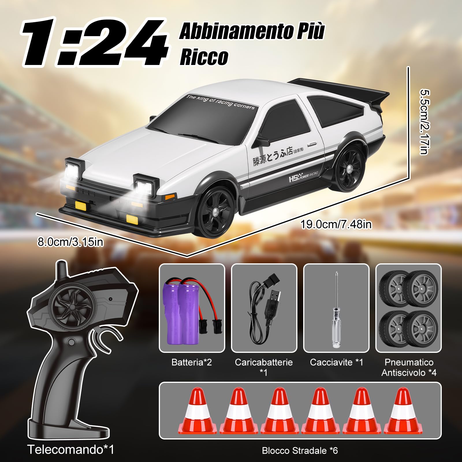 BuzzoXerex RC Drift Car, Mini Macchina Telecomandata Drift, 1/24 4WD Auto Telecomandata con Luce LED, 18km/h, Auto Giocattolo per Adulti e Bambini di Età Superiore agli 6 Anni (Bianco)