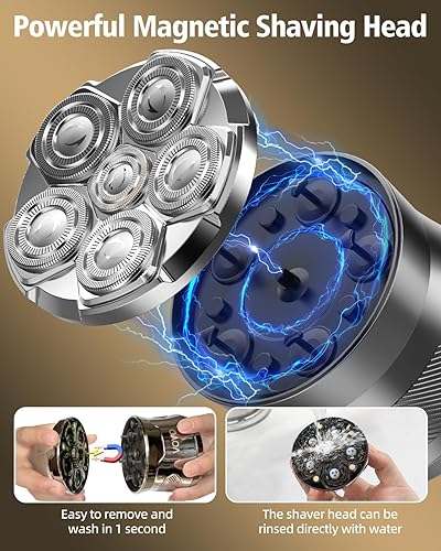 Miniatura 3 de VOVO Afeitadoras de cabeza para hombres calvos de 2 velocidades 6D, afeitadora eléctrica de gran capacidad, inalámbrica, tipo C, recargable, IPX7,