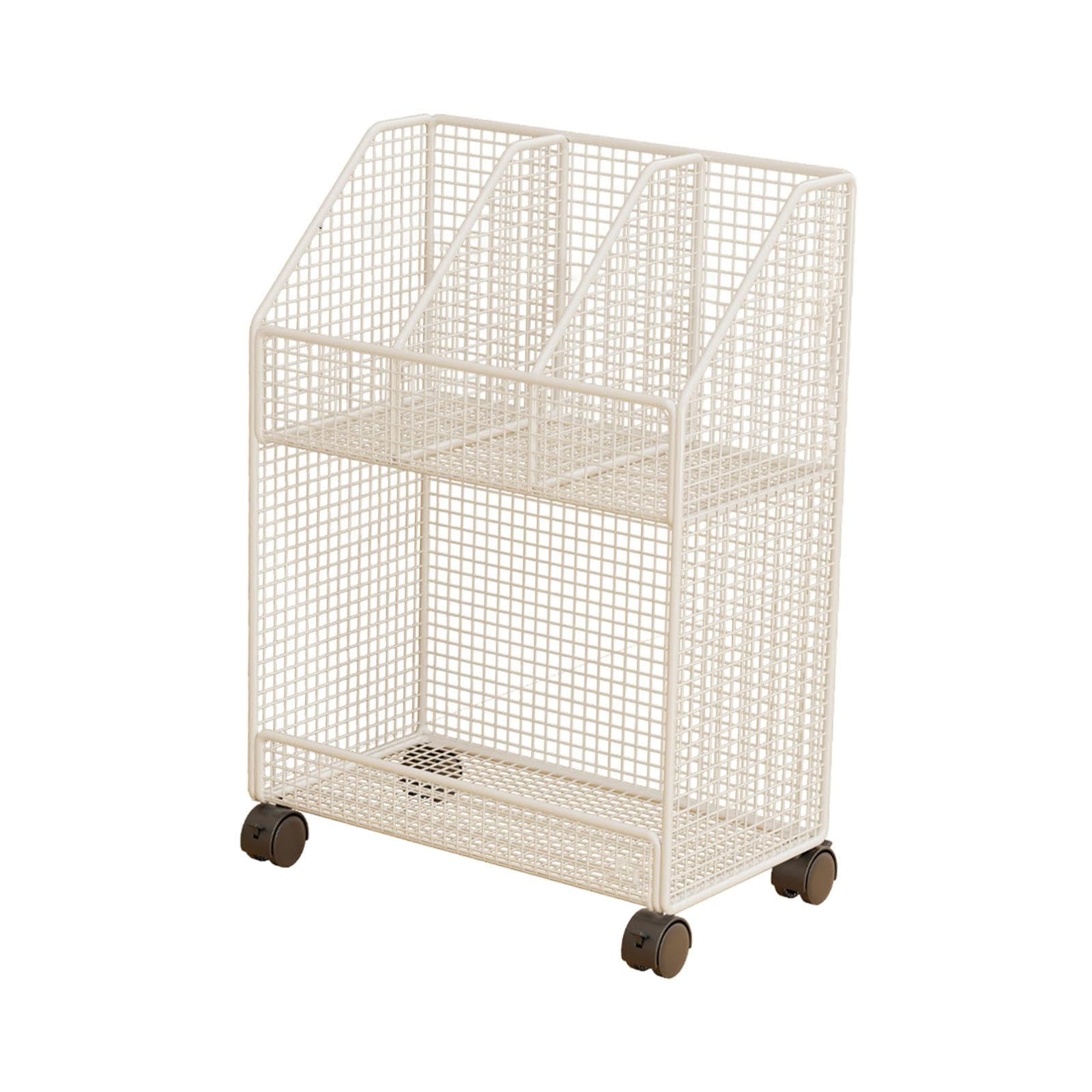 Carrello porta libri con ruote, sotto la scrivania, organizer per file, libreria mobile versatile per cucina, ufficio, lavanderia, camera da letto, 2 Strato Bianco