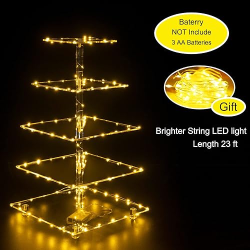 Miniatura 3 de OLACHIKKO Soporte cuadrado para cupcakes de 5 niveles con cuerda de luz LED, pantalla de torre de magdalenas de acrílico, torre de postres, soporte