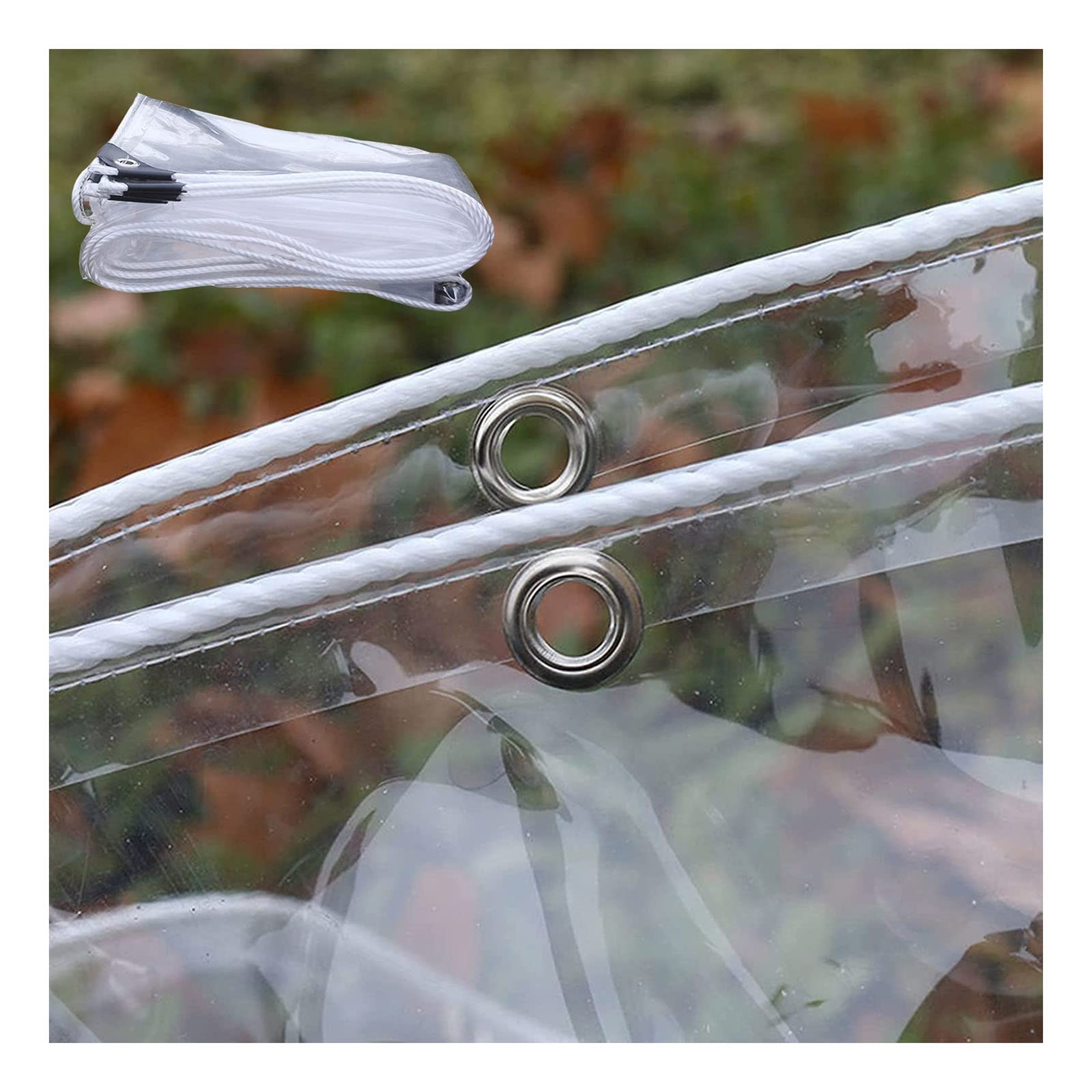 Bâche transparente robuste en PVC imperméable de 0,35 mm pour jardin, balcon et terrasse - Résistante aux intempéries - Tailles : 1 x 5 m à 2 x 6 m