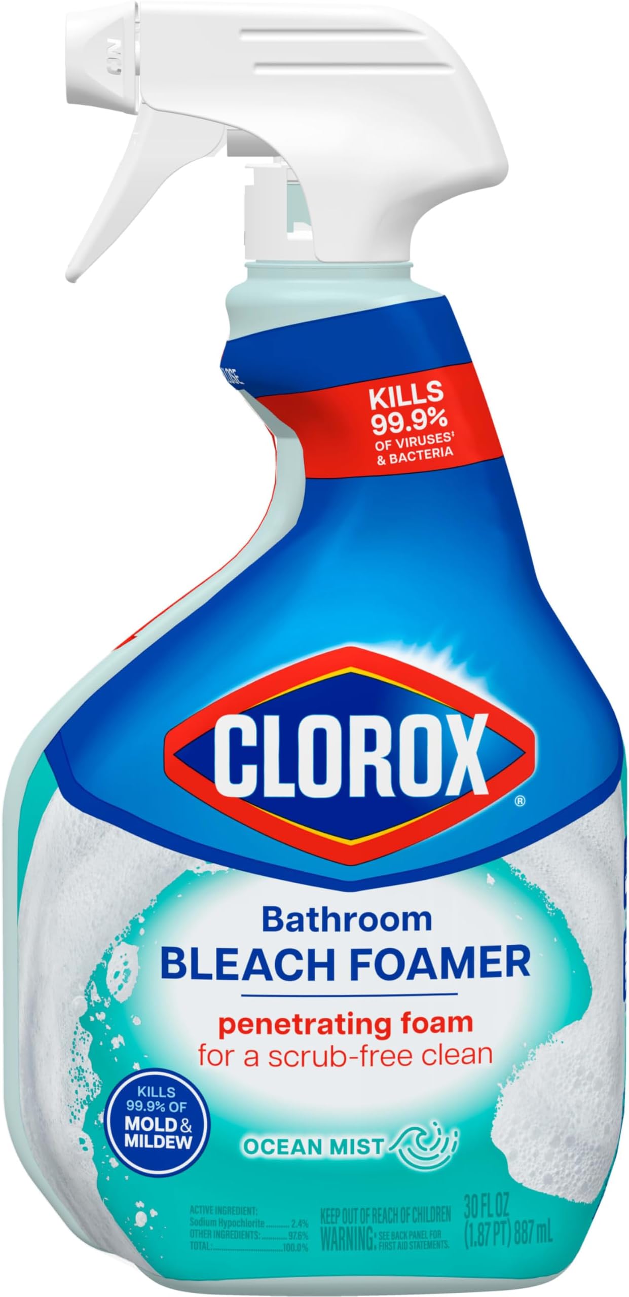 Clorox Bathroom Foamer with Bleach, Spray Bottle, Original, 30 Ounces